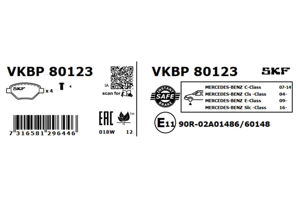 Jogo de 4 pastilhas de travão SKF ref. VKBP 80123